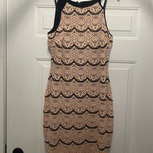 Guess women’s blush and black lace dress, size 12, Worn Once